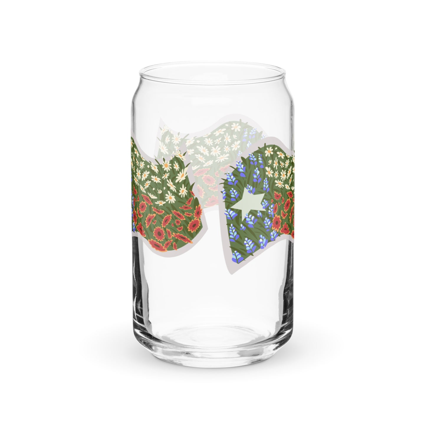 Floral Texas Flag Can-Shaped Glass