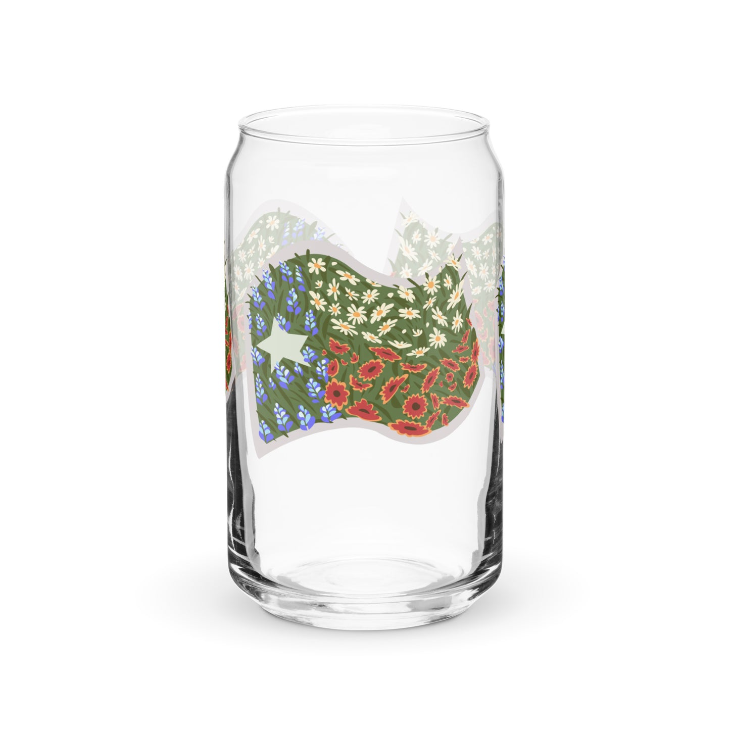 Floral Texas Flag Can-Shaped Glass