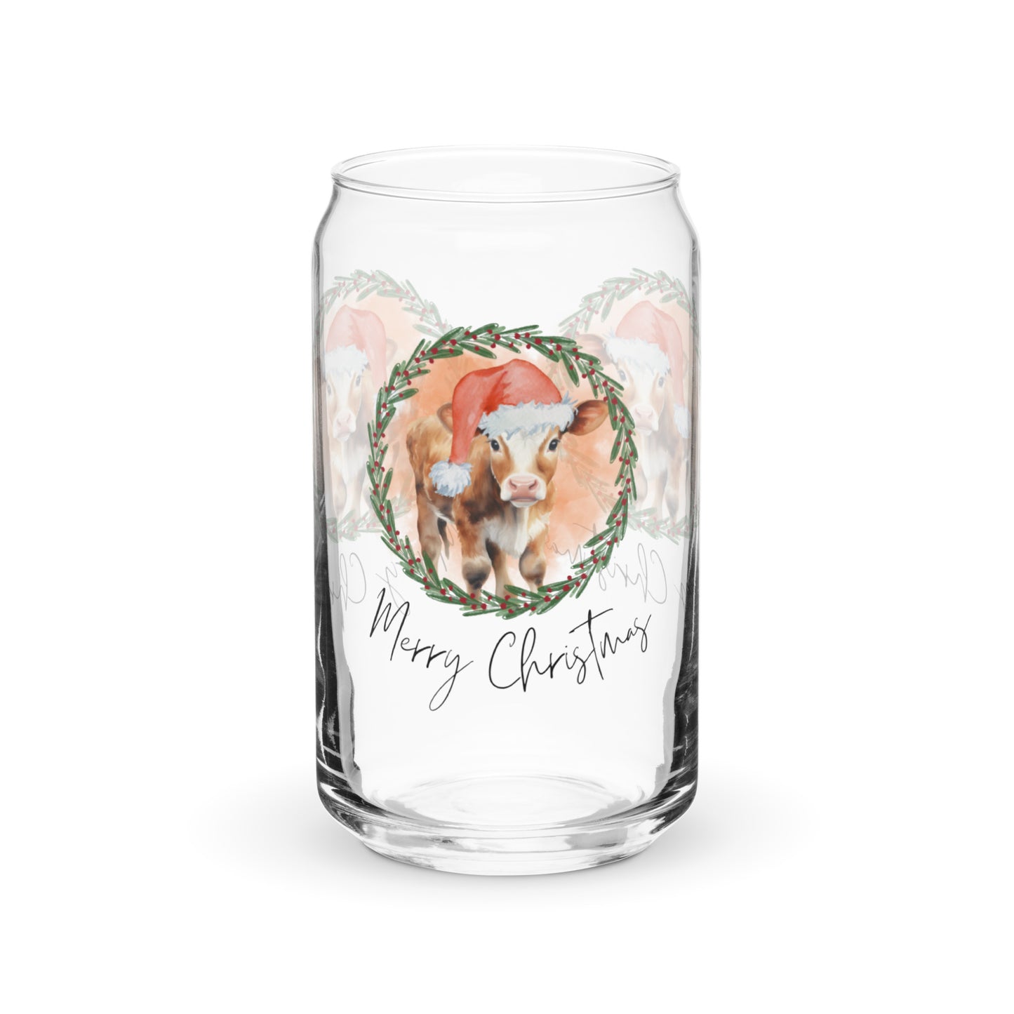 Merry Christmas Baby Cow Can-Shaped Glass