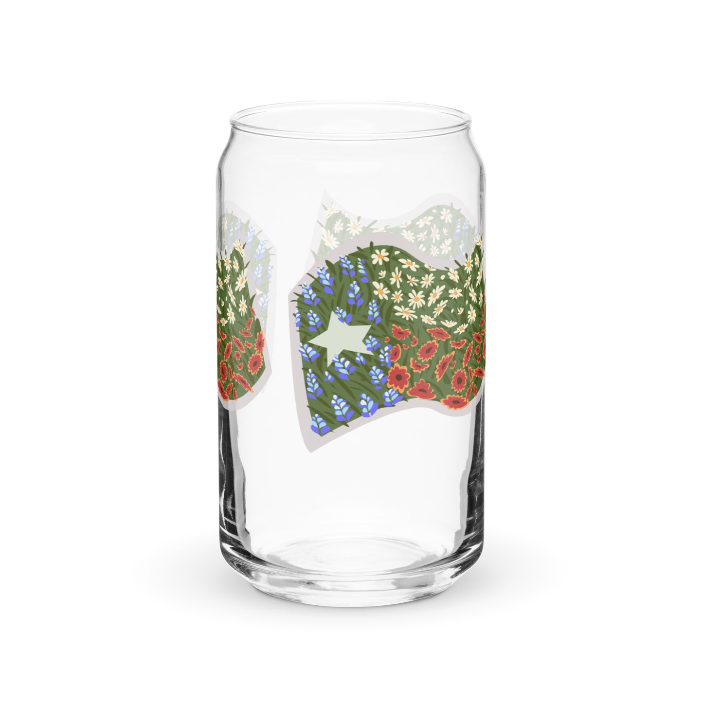 Floral Texas Flag Can-Shaped Glass