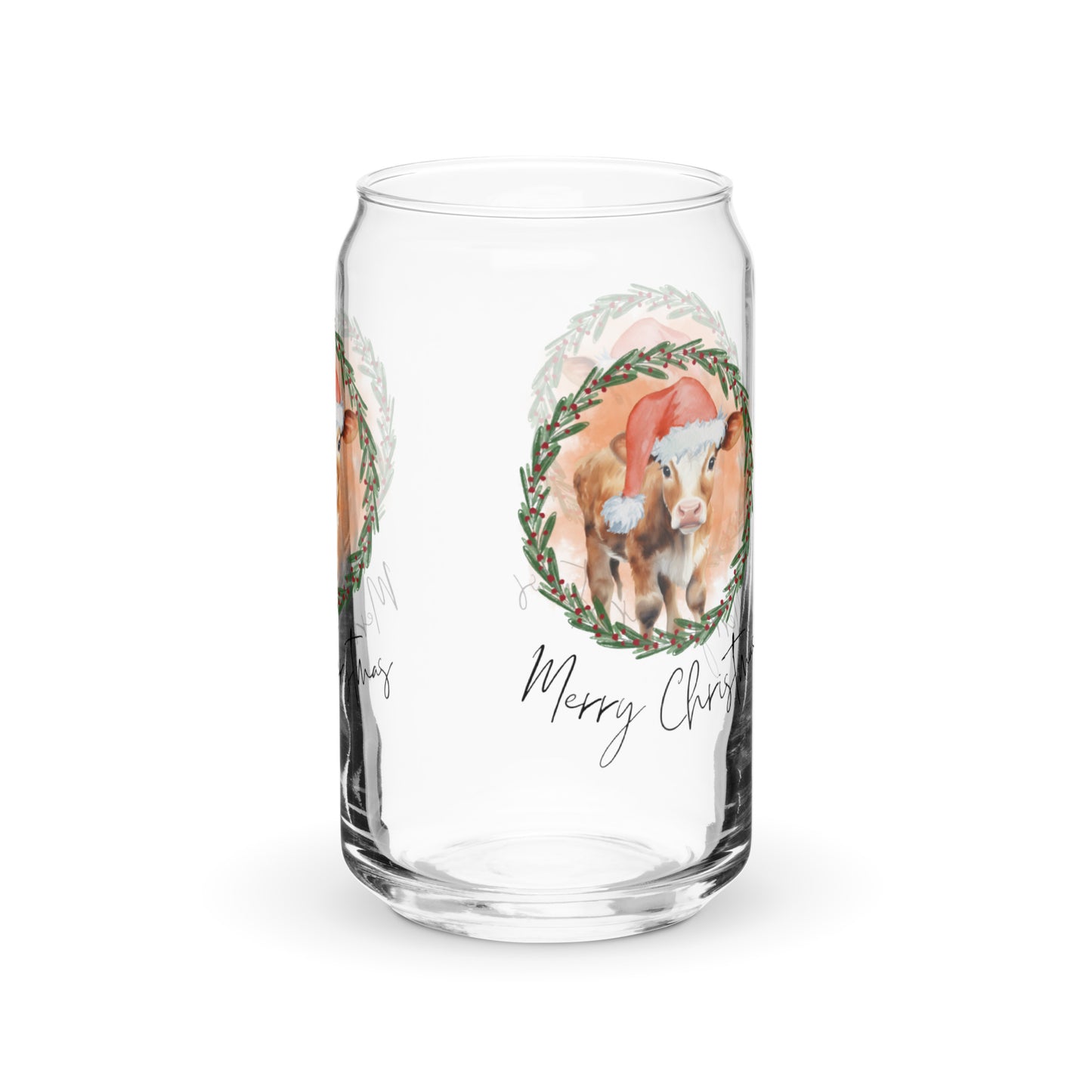 Merry Christmas Baby Cow Can-Shaped Glass