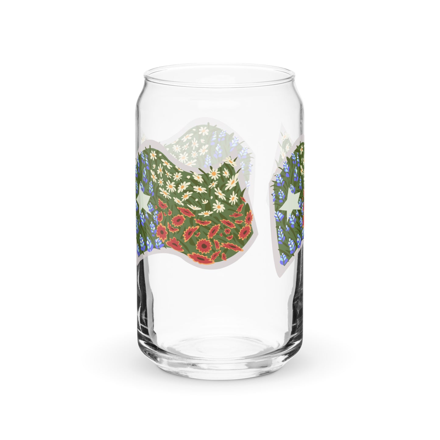 Floral Texas Flag Can-Shaped Glass