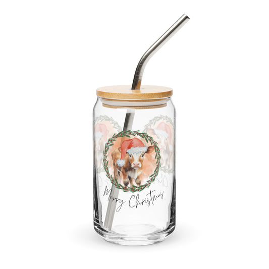 Merry Christmas Baby Cow Can-Shaped Glass