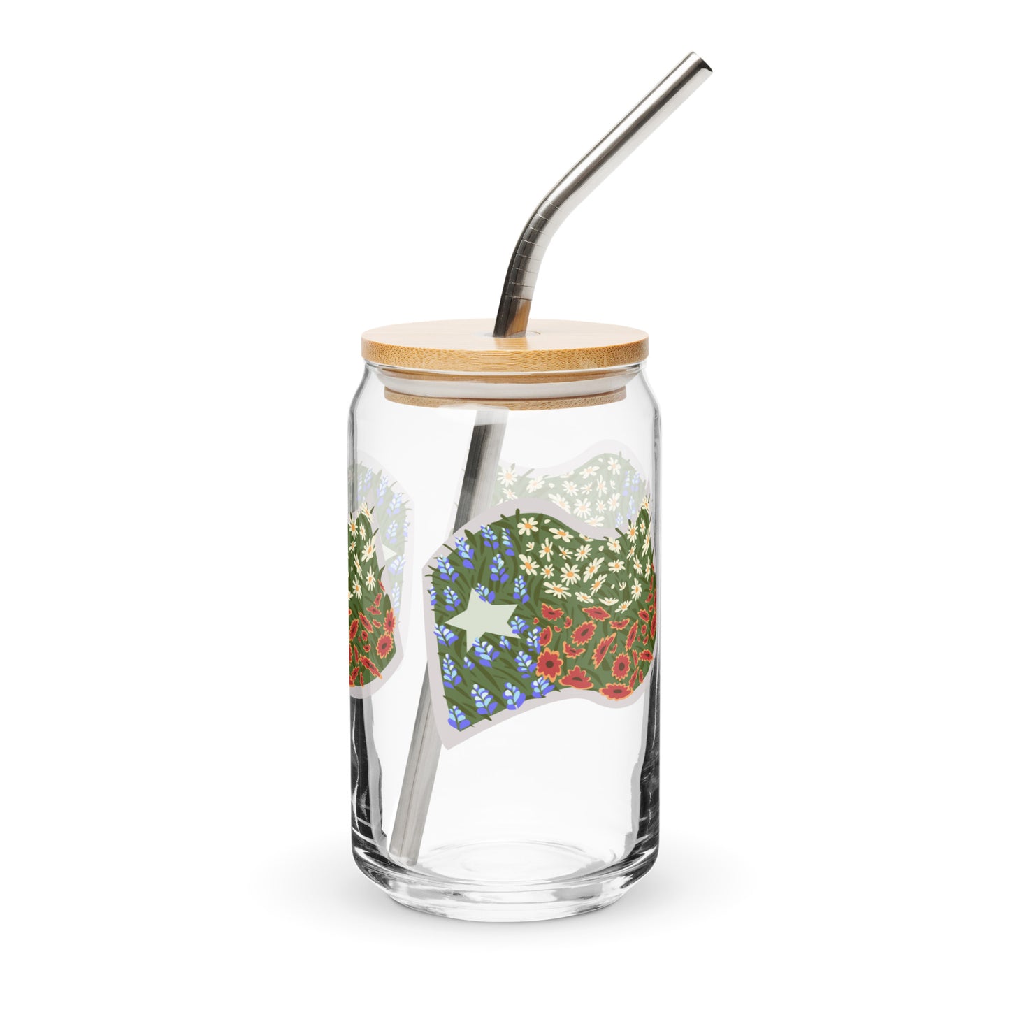 Floral Texas Flag Can-Shaped Glass