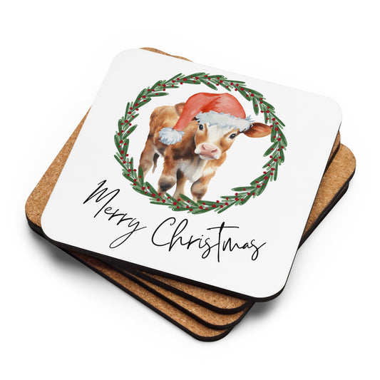 Merry Christmas Baby Cow Coaster