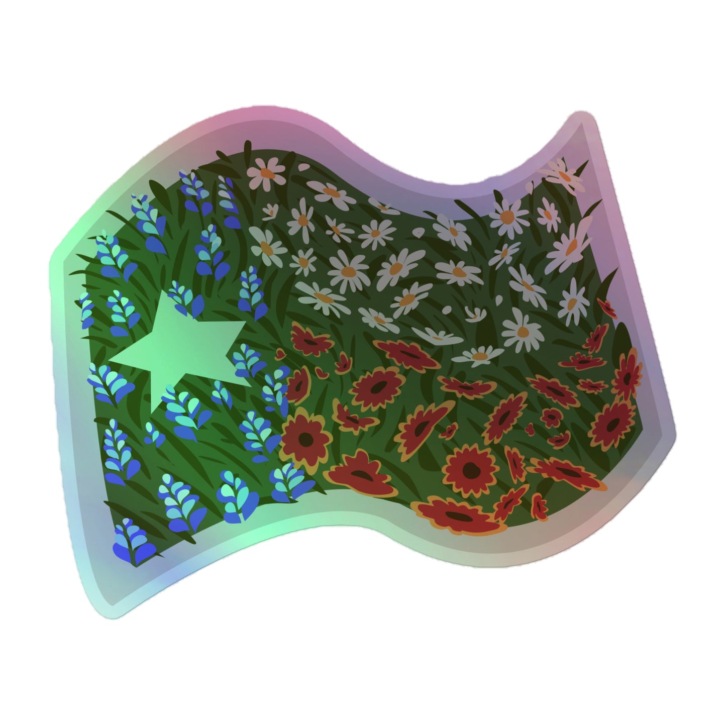 Floral Texas Flag Holographic Sticker