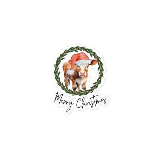 Merry Christmas Baby Cow Sticker