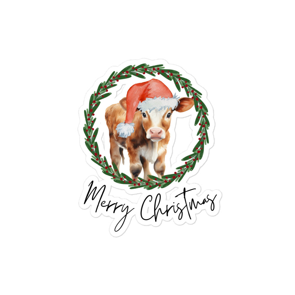 Merry Christmas Baby Cow Sticker