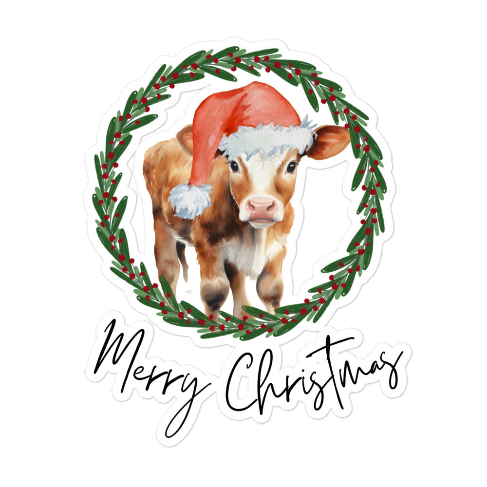 Merry Christmas Baby Cow Sticker