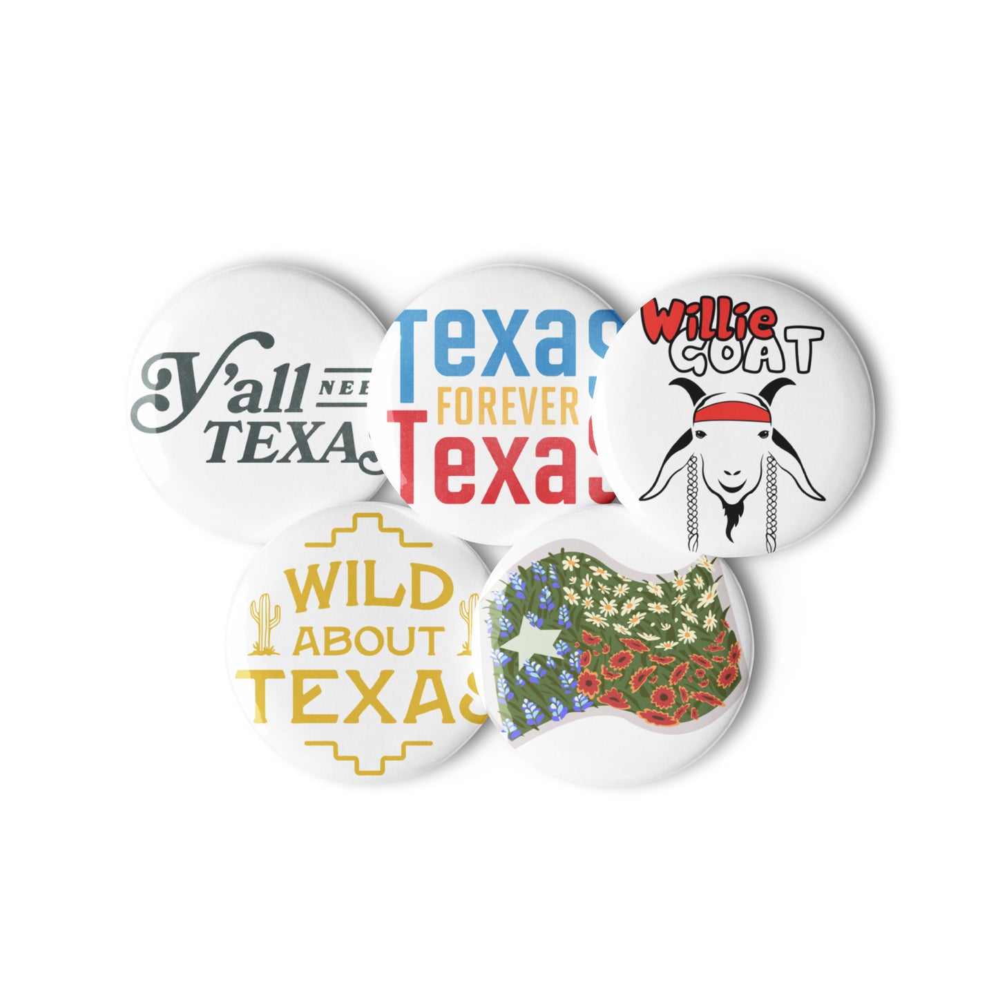 Set of 5 Assorted Texas Pin Buttons