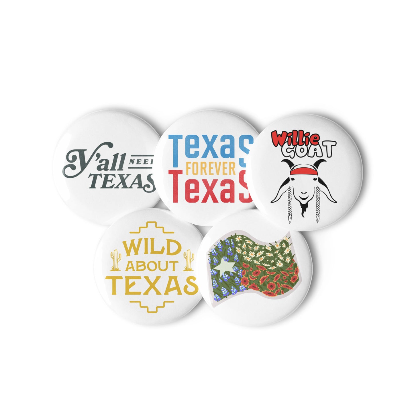 Set of 5 Assorted Texas Pin Buttons