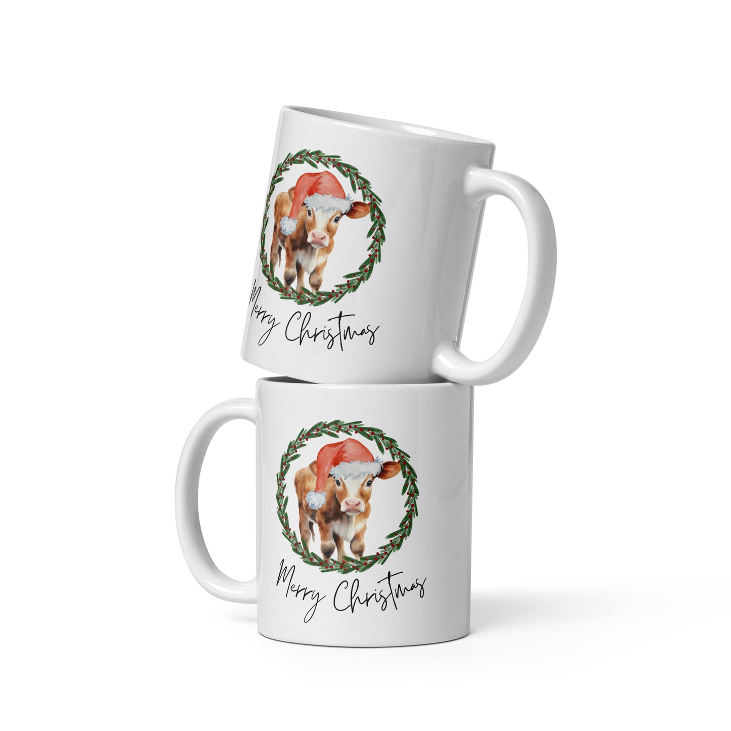 Merry Christmas Baby Cow White Mug