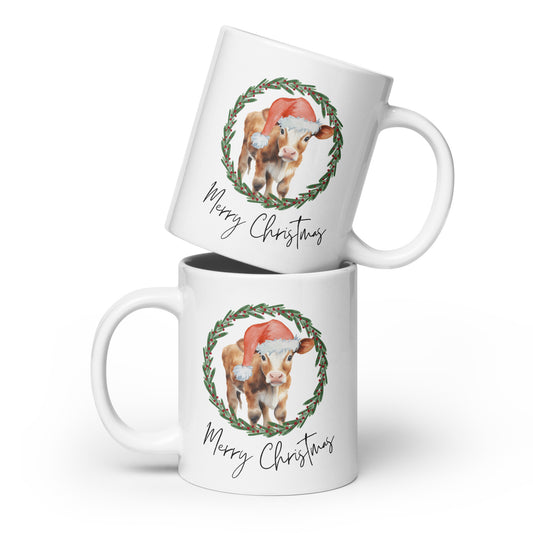 Merry Christmas Baby Cow White Mug