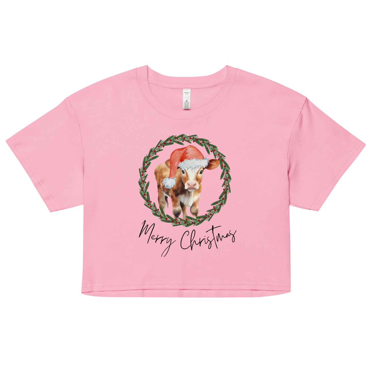 Merry Christmas Baby Cow Crop Top