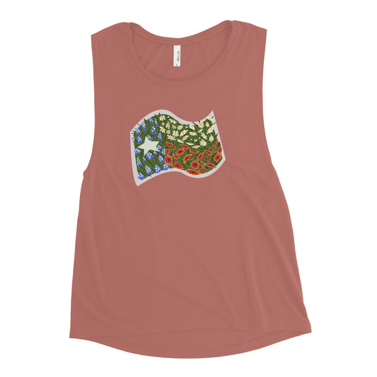 Floral Texas Flag Women's Muscle Tank
